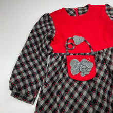 Load image into Gallery viewer, Girls lined, long sleeve dress, no labels, armpit to armpit: 33cm, shoulder to cuff: 40cm, light marks front, FUC, size 6-7, L: 61cm approx