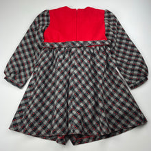 Load image into Gallery viewer, Girls lined, long sleeve dress, no labels, armpit to armpit: 33cm, shoulder to cuff: 40cm, light marks front, FUC, size 6-7, L: 61cm approx