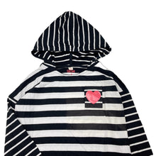 Load image into Gallery viewer, Girls GB Tee, striped soft feel cotton hooded top, discolouration front, FUC, size 8,