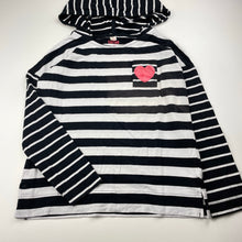 Load image into Gallery viewer, Girls GB Tee, striped soft feel cotton hooded top, discolouration front, FUC, size 8,