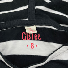 Load image into Gallery viewer, Girls GB Tee, striped soft feel cotton hooded top, discolouration front, FUC, size 8,