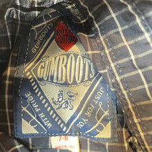 Load image into Gallery viewer, Boys Gumboots, navy lightweight cotton long sleeve shirt, EUC, size 7-8,