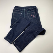 Load image into Gallery viewer, Girls Mango, stretchy denim leggings, unicorn, Inside leg: 52cm, GUC, size 6,