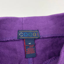 Load image into Gallery viewer, Girls COOGI, purple cotton cropped pants, elasticated, Inside leg: 25cm, EUC, size 4,