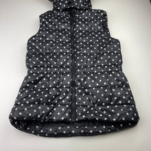 Load image into Gallery viewer, Girls Tilii, spotted puffer vest / sleeveless jacket, detachable hood, EUC, size 12,