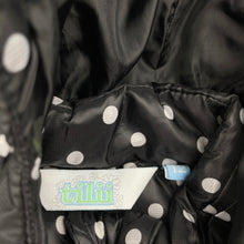 Load image into Gallery viewer, Girls Tilii, spotted puffer vest / sleeveless jacket, detachable hood, EUC, size 12,
