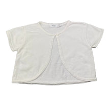 Load image into Gallery viewer, Girls Korango, white cotton cropped short sleeve cardigan, small pink mark, FUC, size 6,