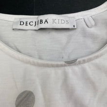 Load image into Gallery viewer, Girls Decjuba Kids, soft feel white & silver spot top, FUC, size 8,
