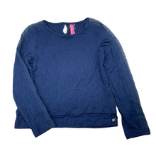 Load image into Gallery viewer, Girls Material Girl, navy long sleeve top, sheer panel sleeves, EUC, size 8,