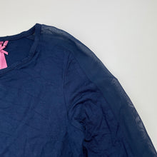 Load image into Gallery viewer, Girls Material Girl, navy long sleeve top, sheer panel sleeves, EUC, size 8,