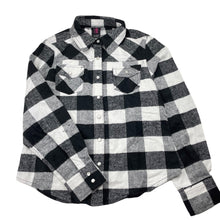 Load image into Gallery viewer, Girls URBAN GROOVE, black & white plaid dance shirt, poppers, Sz: M, armpit to armpit: 40cm, shoulder to cuff: 51cm, EUC, size 10-12,