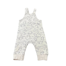 Load image into Gallery viewer, unisex Baby Berry, stretchy overalls / romper, dinosaurs, EUC, size 000,