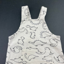 Load image into Gallery viewer, unisex Baby Berry, stretchy overalls / romper, dinosaurs, EUC, size 000,