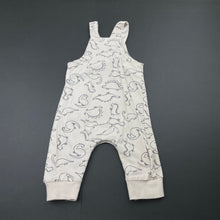 Load image into Gallery viewer, unisex Baby Berry, stretchy overalls / romper, dinosaurs, EUC, size 000,
