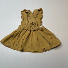 Load image into Gallery viewer, Girls Anko, embroidered corduroy cotton overalls dress / pinafore, GUC, size 00, L: 31cm