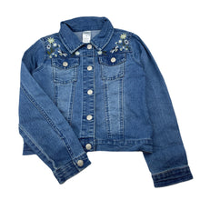Load image into Gallery viewer, Girls H&T, embroidered stretch denim jacket, poppers, FUC, size 7,