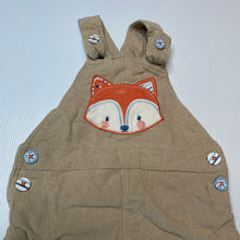 Load image into Gallery viewer, unisex Tiny Little Wonders, corduroy cotton overalls, fox, EUC, size 00,