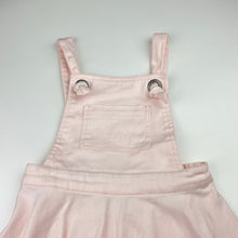 Load image into Gallery viewer, Girls Seed, pink stretch denim overalls dress / pinafore, EUC, size 6, L: 59cm