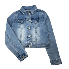 Load image into Gallery viewer, Girls Clothing & Co, blue stretch denim jacket, FUC, size 7,