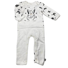 Load image into Gallery viewer, unisex Milk & Masuki, organic cotton blend romper, rabbit, light mark lower left leg, FUC, size 00,