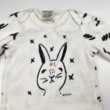 Load image into Gallery viewer, unisex Milk & Masuki, organic cotton blend romper, rabbit, light mark lower left leg, FUC, size 00,