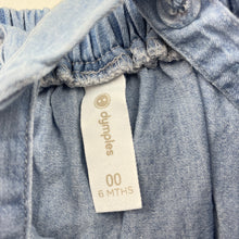 Load image into Gallery viewer, Girls Dymples, embroidered chambray cotton overalls dress, GUC, size 00, L: 35cm