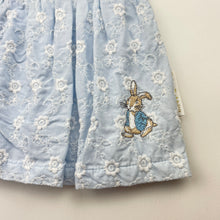 Load image into Gallery viewer, Girls Beatrix Potter, Peter Rabbit lined embroidered cotton dress, GUC, size 00, L: 36cm