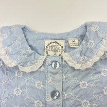Load image into Gallery viewer, Girls Beatrix Potter, Peter Rabbit lined embroidered cotton dress, GUC, size 00, L: 36cm