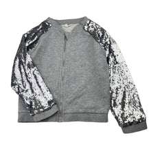 Load image into Gallery viewer, Girls Milkshake, grey & silver sequin zip up sweater, light mark front, FUC, size 7,