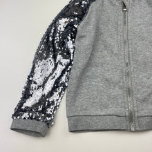 Load image into Gallery viewer, Girls Milkshake, grey & silver sequin zip up sweater, light mark front, FUC, size 7,