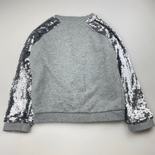 Load image into Gallery viewer, Girls Milkshake, grey & silver sequin zip up sweater, light mark front, FUC, size 7,