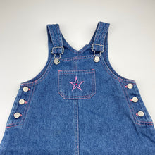 Load image into Gallery viewer, Girls Adams, embroidered denim overalls dress / pinafore, GUC, size 4, L: 56cm