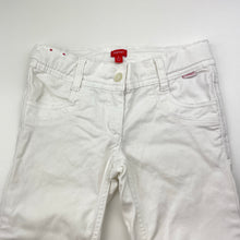 Load image into Gallery viewer, Girls Esprit, white stretch cotton cropped pants, adjustable, Inside leg: 33cm **button missing from adjustable elastic**, GUC, size 8,