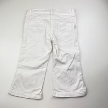 Load image into Gallery viewer, Girls Esprit, white stretch cotton cropped pants, adjustable, Inside leg: 33cm **button missing from adjustable elastic**, GUC, size 8,