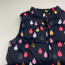 Load image into Gallery viewer, Girls Cotton On, navy puffer vest / sleeveless jacket, raindrops, FUC, size 8,