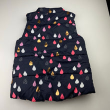 Load image into Gallery viewer, Girls Cotton On, navy puffer vest / sleeveless jacket, raindrops, FUC, size 8,