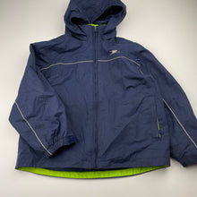 Load image into Gallery viewer, unisex Crane, navy lightweight hooded jacket (outer shell only), EUC, size 7,