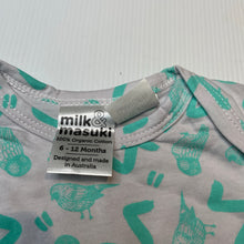 Load image into Gallery viewer, Unisex Milk & Masuki, lightweight organic cotton bodysuit / romper, birds, EUC, size 0,