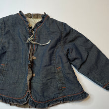Load image into Gallery viewer, Girls 3 Pommes, lightly wadded vintage wash dark denim jacket, GUC, size 3,