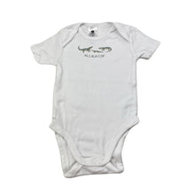 Load image into Gallery viewer, Unisex Dymples, organic cotton bodysuit / romper, alligator, EUC, size 00,