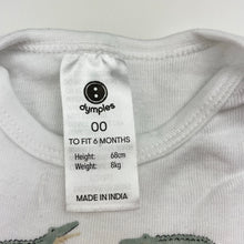 Load image into Gallery viewer, Unisex Dymples, organic cotton bodysuit / romper, alligator, EUC, size 00,