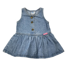 Load image into Gallery viewer, Girls Baby B'Gosh, vintage denim overalls dress / pinafore, armpit to armpit: 25.5cm, Made in USA, GUC, size 12 months, L: 38cm