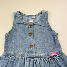 Load image into Gallery viewer, Girls Baby B'Gosh, vintage denim overalls dress / pinafore, armpit to armpit: 25.5cm, Made in USA, GUC, size 12 months, L: 38cm