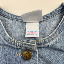 Load image into Gallery viewer, Girls Baby B'Gosh, vintage denim overalls dress / pinafore, armpit to armpit: 25.5cm, Made in USA, GUC, size 12 months, L: 38cm