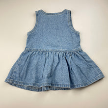 Load image into Gallery viewer, Girls Baby B'Gosh, vintage denim overalls dress / pinafore, armpit to armpit: 25.5cm, Made in USA, GUC, size 12 months, L: 38cm