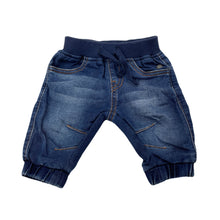 Load image into Gallery viewer, Unisex Bebe by Minihaha, lightweight stretch knit denim pants, elasticated, EUC, size 000,