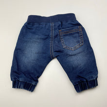 Load image into Gallery viewer, Unisex Bebe by Minihaha, lightweight stretch knit denim pants, elasticated, EUC, size 000,