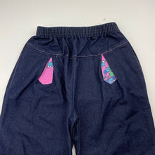Load image into Gallery viewer, Girls cotton, dark denim pants, elasticated, Inside leg: 48cm, EUC, size 6,