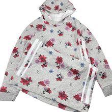 Load image into Gallery viewer, Girls floral, fleece lined hoodie sweater dress, no labels, armpit to armpit: 38cm, shoulder to cuff: 47cm, EUC, size 8-9, L: 66cm