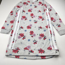 Load image into Gallery viewer, Girls floral, fleece lined hoodie sweater dress, no labels, armpit to armpit: 38cm, shoulder to cuff: 47cm, EUC, size 8-9, L: 66cm